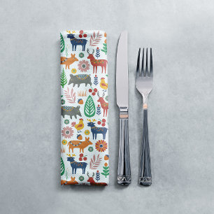 Vintage Scandinavian Folk Art Nordic Boho Pattern Cloth Napkin