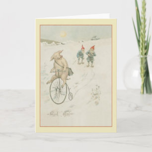 Vintage Scandinavian Gnome God Jul Christmas Card
