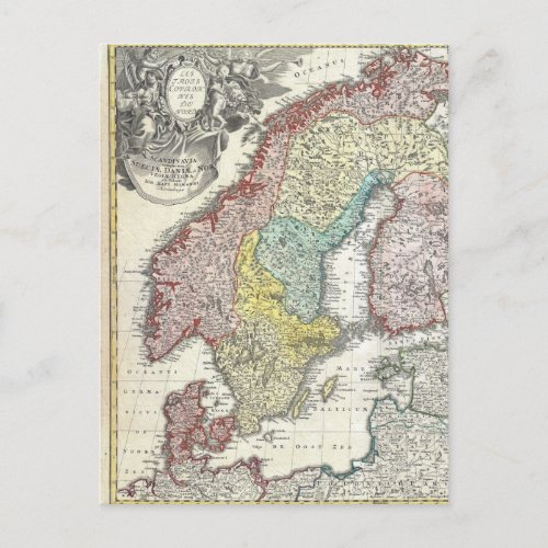 Vintage Scandinavian Map Postcard