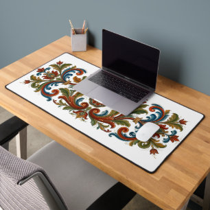 Vintage Scandinavian Rosemaling Pattern Large Desk Mat