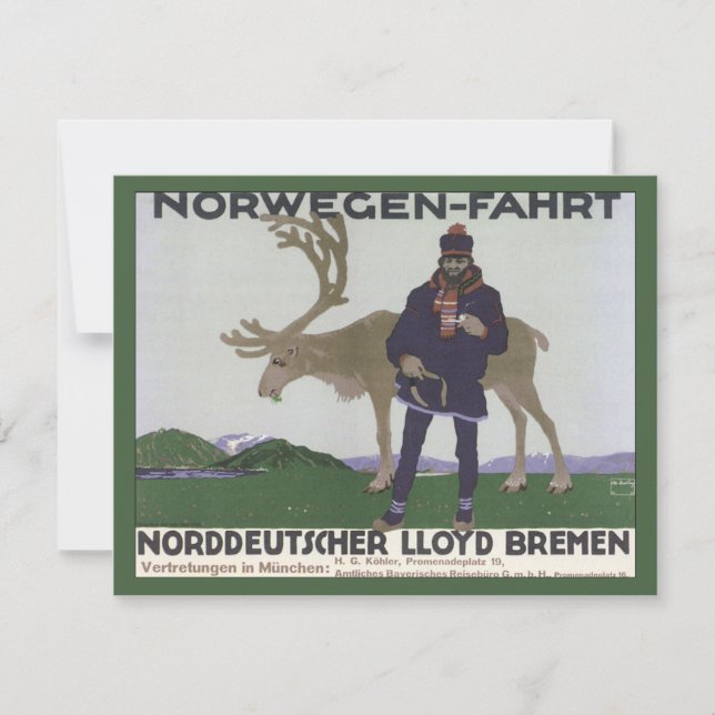Vintage Scandinavian Travel to Norway Man Reindeer (Front)