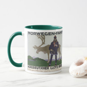 Vintage Scandinavian Travel to Norway Man Reindeer Mug