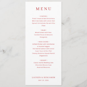 Vintage Scarlet Château Wedding Menu