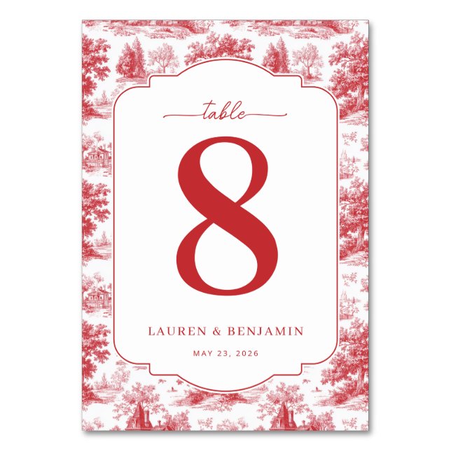 Vintage Scarlet Château Wedding Table Number (Front)