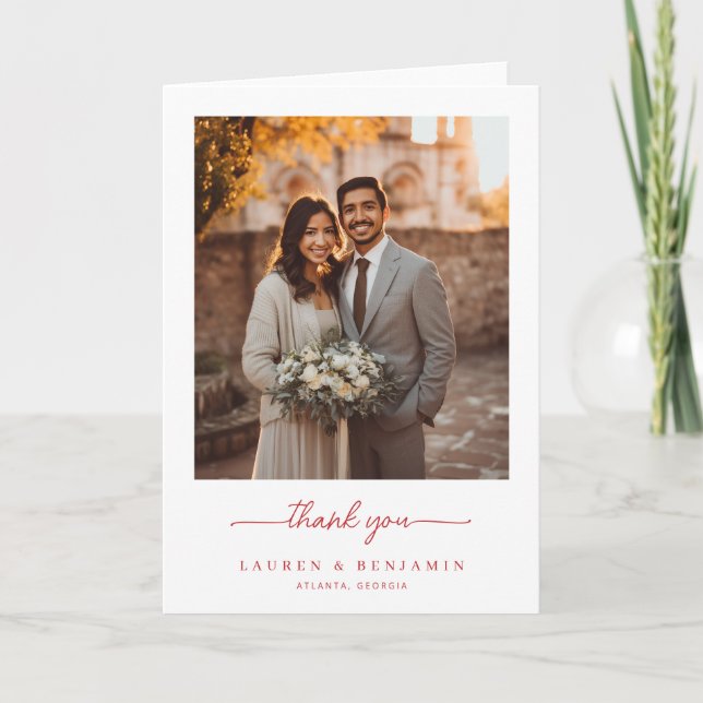Vintage Scarlet Château Wedding Thank You Card (Front)