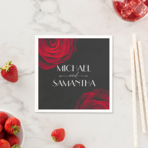 Vintage scarlet red rose petal flower wedding napkins
