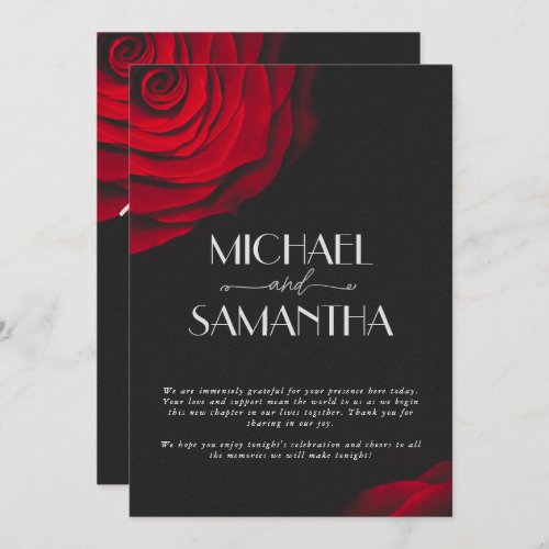 Vintage scarlet red rose petal flower wedding thank you card