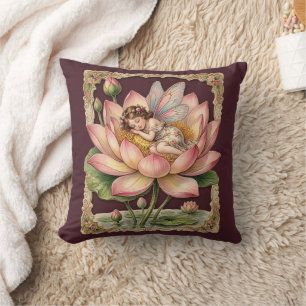 Vintage Scarp Picture - Fairy sleeping in Lotus 4 Throw Pillow
