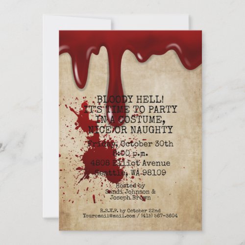 Vintage Scary Bloody Adult Halloween Costume Party Invitation