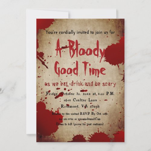 Vintage Scary Bloody Splatter Halloween Party Invitation