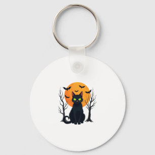 Vintage Scary Christmas Cat Costume Retro Cat Moon Keychain