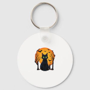 Vintage Scary Christmas Cat Costume Retro Cat Moon Keychain