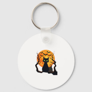 Vintage Scary Christmas Cat Costume Retro Cat Moon Keychain