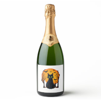 Vintage Scary Christmas Cat Costume Retro Cat Moon Sparkling Wine Label