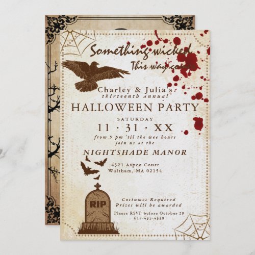 Vintage Scary Eerie Gothic Creepy Bloody Halloween Invitation