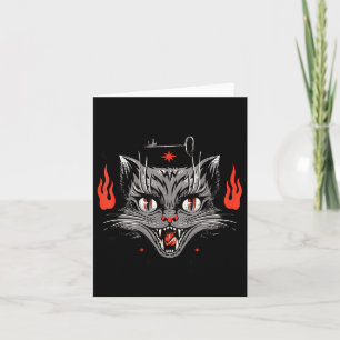 Vintage Scary Halloween Black Cat Card