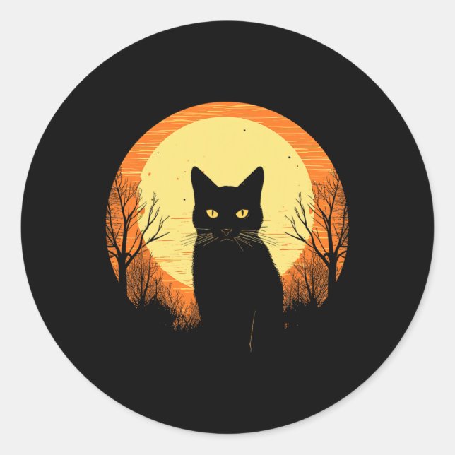 Vintage Scary Halloween Black Cat Costume Retro Mo Classic Round Sticker (Front)