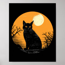 Vintage Scary Halloween Black Cat Costume Retro Mo Poster
