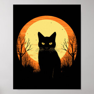 Vintage Scary Halloween Black Cat Costume Retro Mo Poster