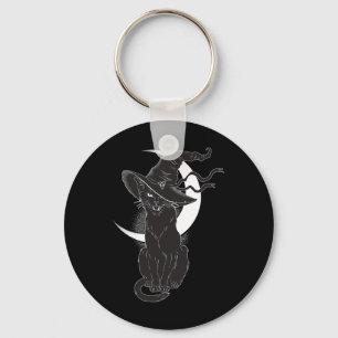 Vintage Scary Halloween Black Cat Costume Witch Ha Keychain