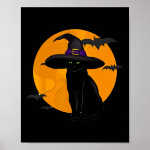 Vintage Scary Halloween Black Cat Costume Witch Ha Poster