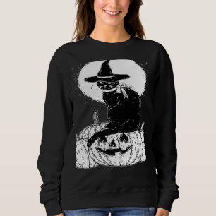 Vintage Scary Halloween Black Cat Costume Witch Ha Sweatshirt