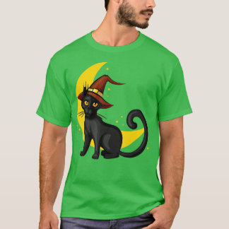 Vintage Scary Halloween Black Cat Costume Witch Ha T-Shirt