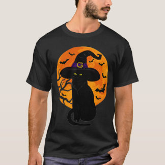 Vintage Scary Halloween Black Cat Costume Witch Ha T-Shirt