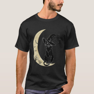 Vintage Scary Halloween Black Cat Costume Witch Ha T-Shirt