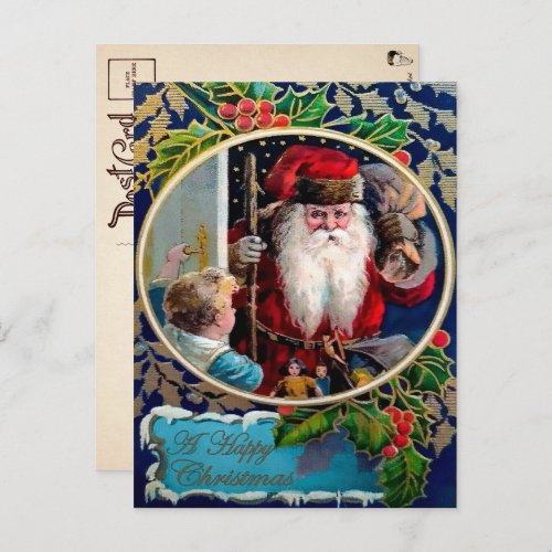 Vintage Scary Looking Santa Christmas Postcard