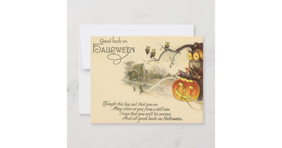 Vintage Scary Owl Jack O Lantern Witches Halloween Note Card | Zazzle