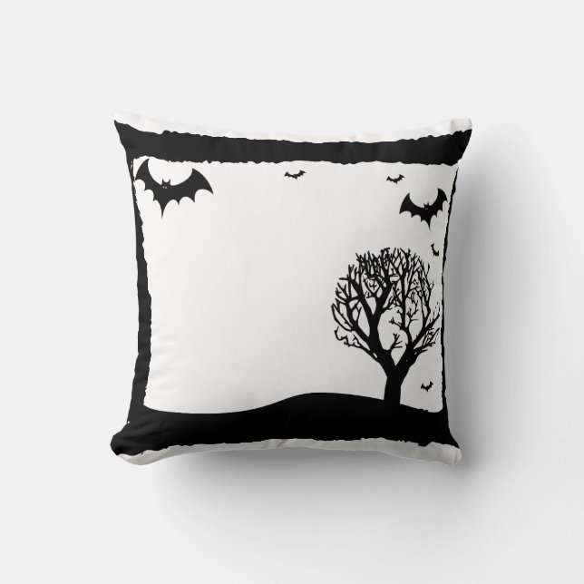 Vintage Scary & spooky Bats Happy Halloween Throw Pillow (Front)