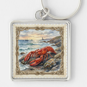 VINTAGE SCENE OF LOBSTER ON A ROCKY BEACH KEYCHAIN