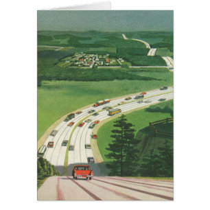 Vintage Scenic American Highways, Cars Road Trip Cards