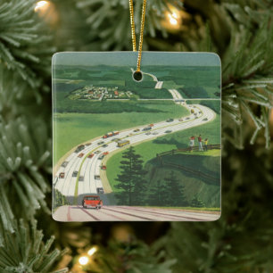 Vintage Scenic American Highways, Cars Road Trip Ceramic Ornament
