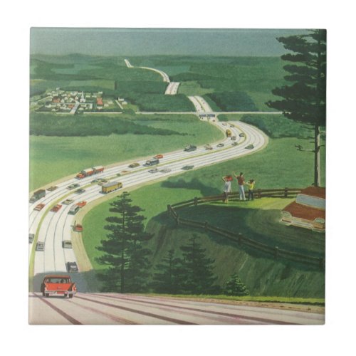 Vintage Scenic American Highways Cars Road Trip Ceramic Tile