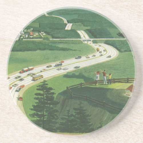 Vintage Scenic American Highways Cars Road Trip Coaster