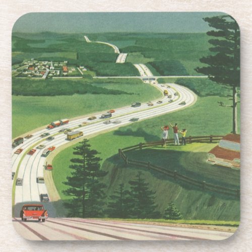 Vintage Scenic American Highways Cars Road Trip Drink Coaster