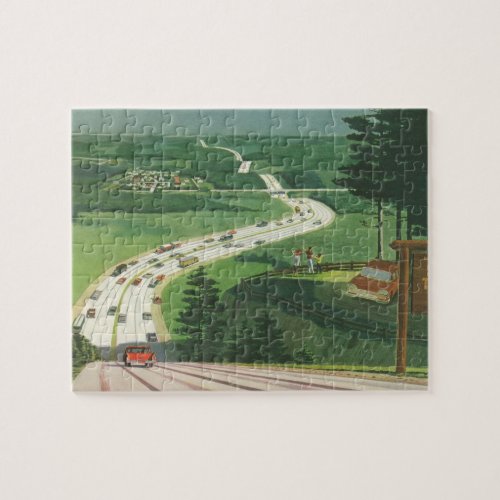 Vintage Scenic American Highways Cars Road Trip Jigsaw Puzzle