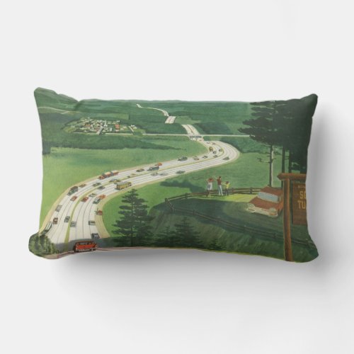 Vintage Scenic American Highways Cars Road Trip Lumbar Pillow