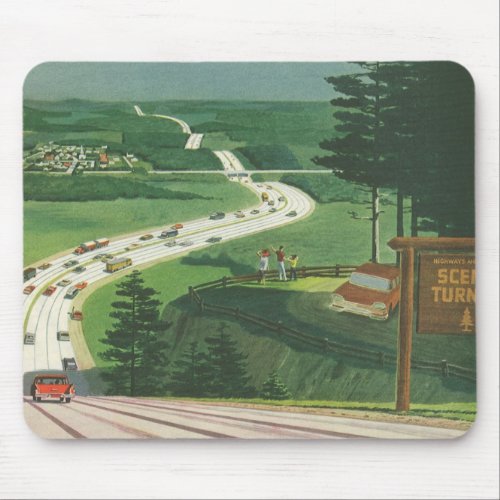 Vintage Scenic American Highways Cars Road Trip Mouse Pad