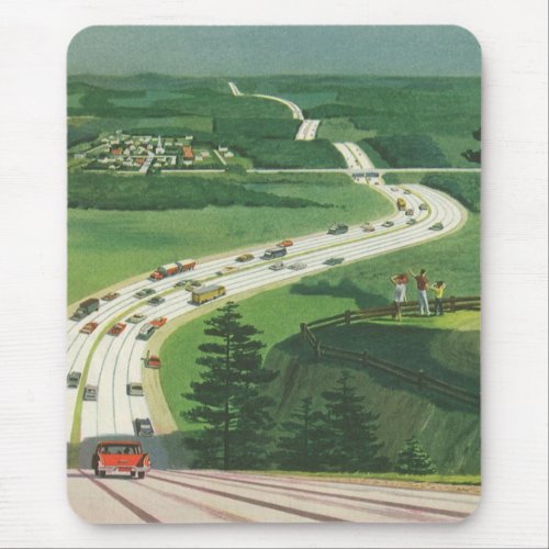 Vintage Scenic American Highways Cars Road Trip Mouse Pad