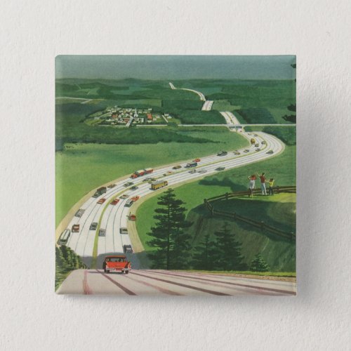 Vintage Scenic American Highways Cars Road Trip Pinback Button