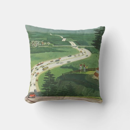 Vintage Scenic American Highways Cars Road Trip Throw Pillow