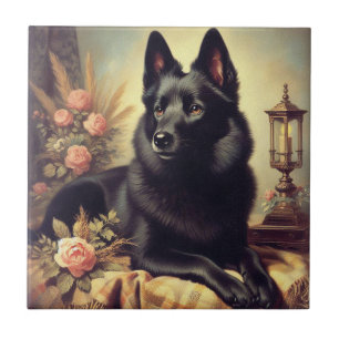 Vintage Schipperke Dog Painting Ceramic Tile