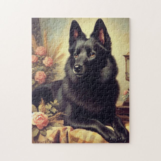 Vintage Schipperke Dog Painting Jigsaw Puzzle (Vertical)
