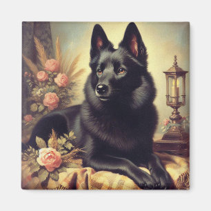 Vintage Schipperke Dog Painting Magnet