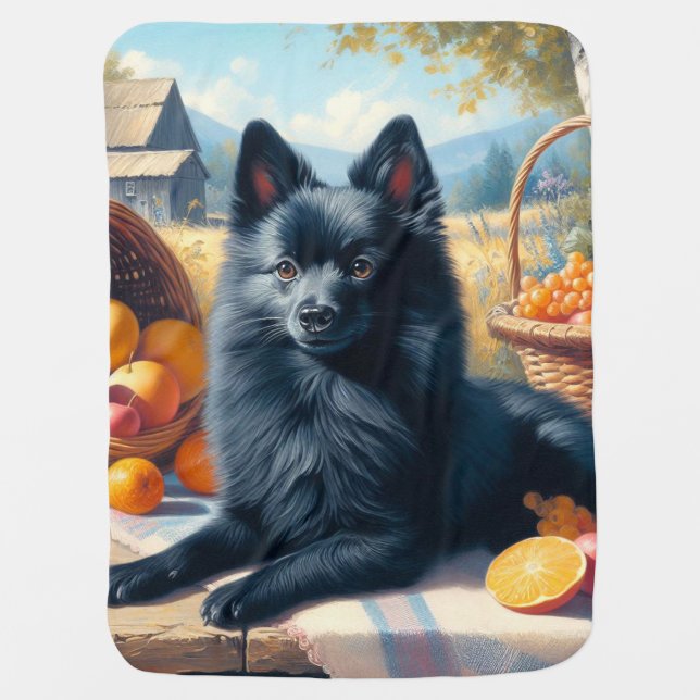 Vintage Schipperke Puppy Painting Baby Blanket (Front)