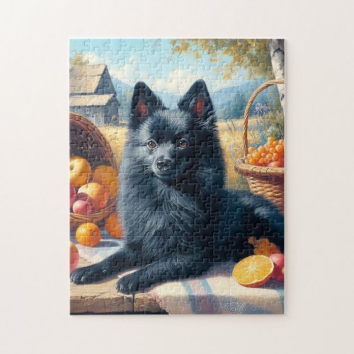 Vintage Schipperke Puppy Painting Jigsaw Puzzle