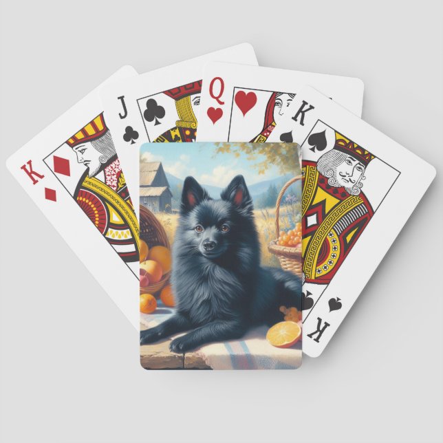 Vintage Schipperke Puppy Painting Poker Cards (Back)